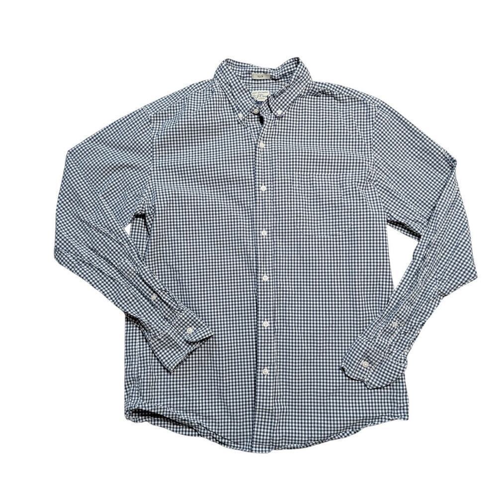 J. Crew Slim button up shirt, men's L, blue/white check pattern; Cotton Stretch